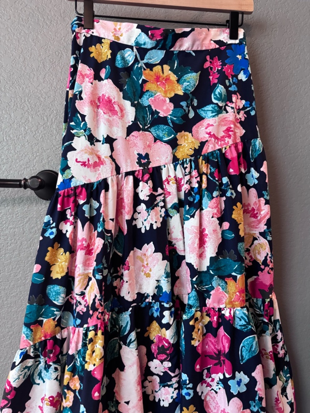 Eliza J Floral Asymmetrical High-Low Maxi Skirt Size 2 Navy Pink Floral NWOT - Picture 8 of 15